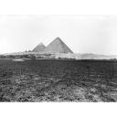 Site: Giza; View: Giza, Khufu pyramid, Khafre pyramid